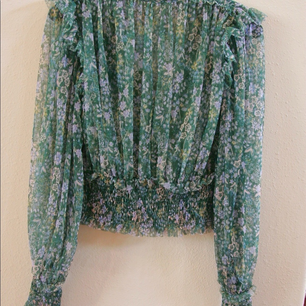 NEW Free People Romantic Green Floral Sheer Blouse - Picture 3 of 3